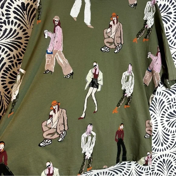 Zara Graphic Fashion Drawn Women Artistic Cotton T Shirt - Picture 4 of 9